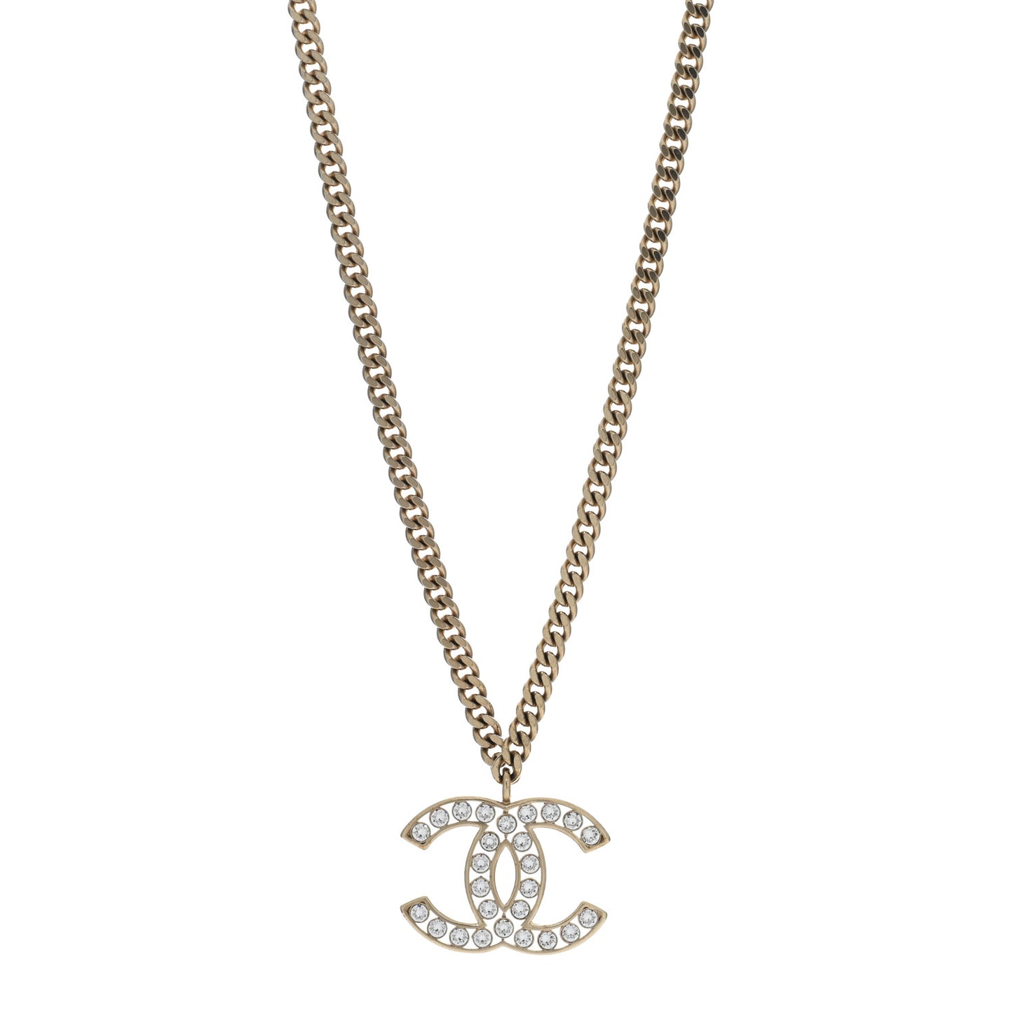 Metal Crystal CC Pendant Necklace Gold