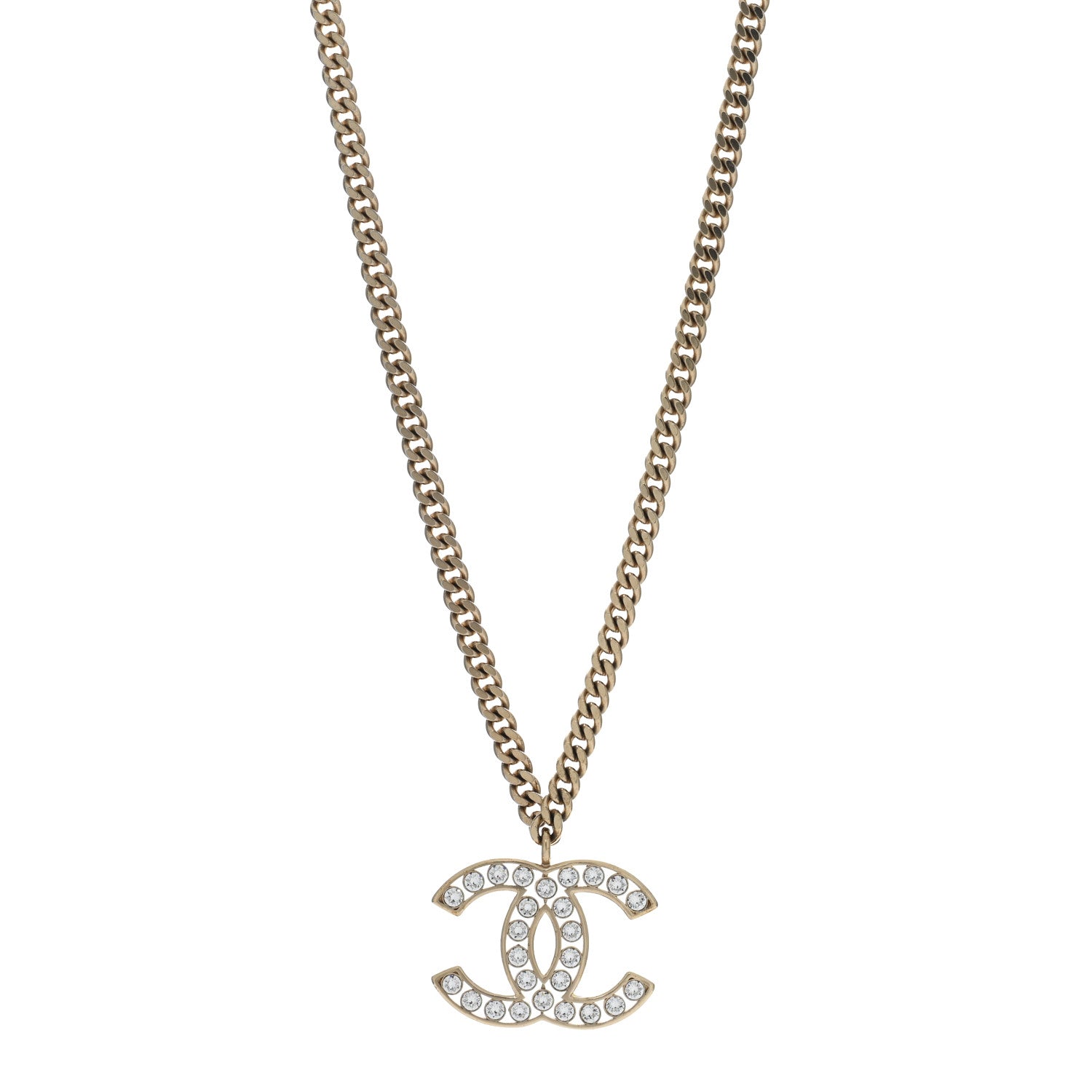 Chanel Metal Crystal CC Pendant Necklace Gold 1 of 5
