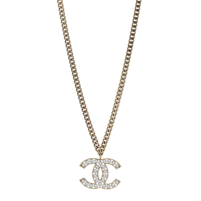 Chanel Metal Crystal CC Pendant Necklace Gold 1 of 5
