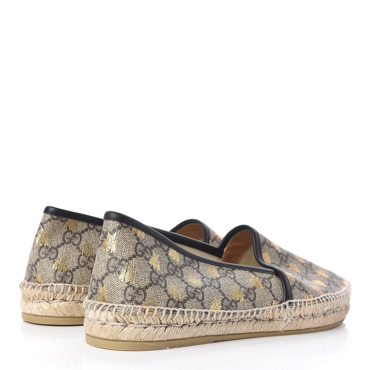 GG Supreme Monogram Bees Espadrille Flats 41 Beige Ebony Oro Black
