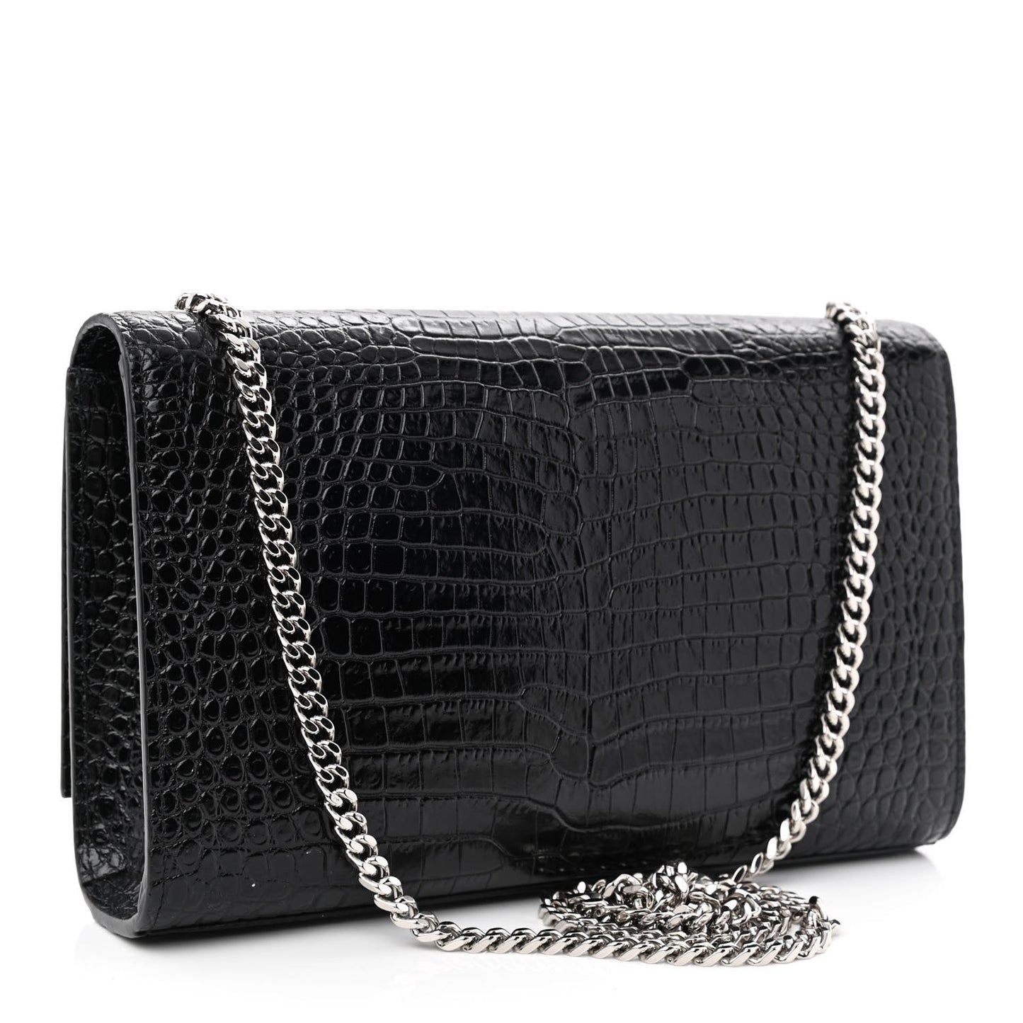 Calfskin Crocodile Embossed Medium Classic Monogram Kate Tassel Satchel Black