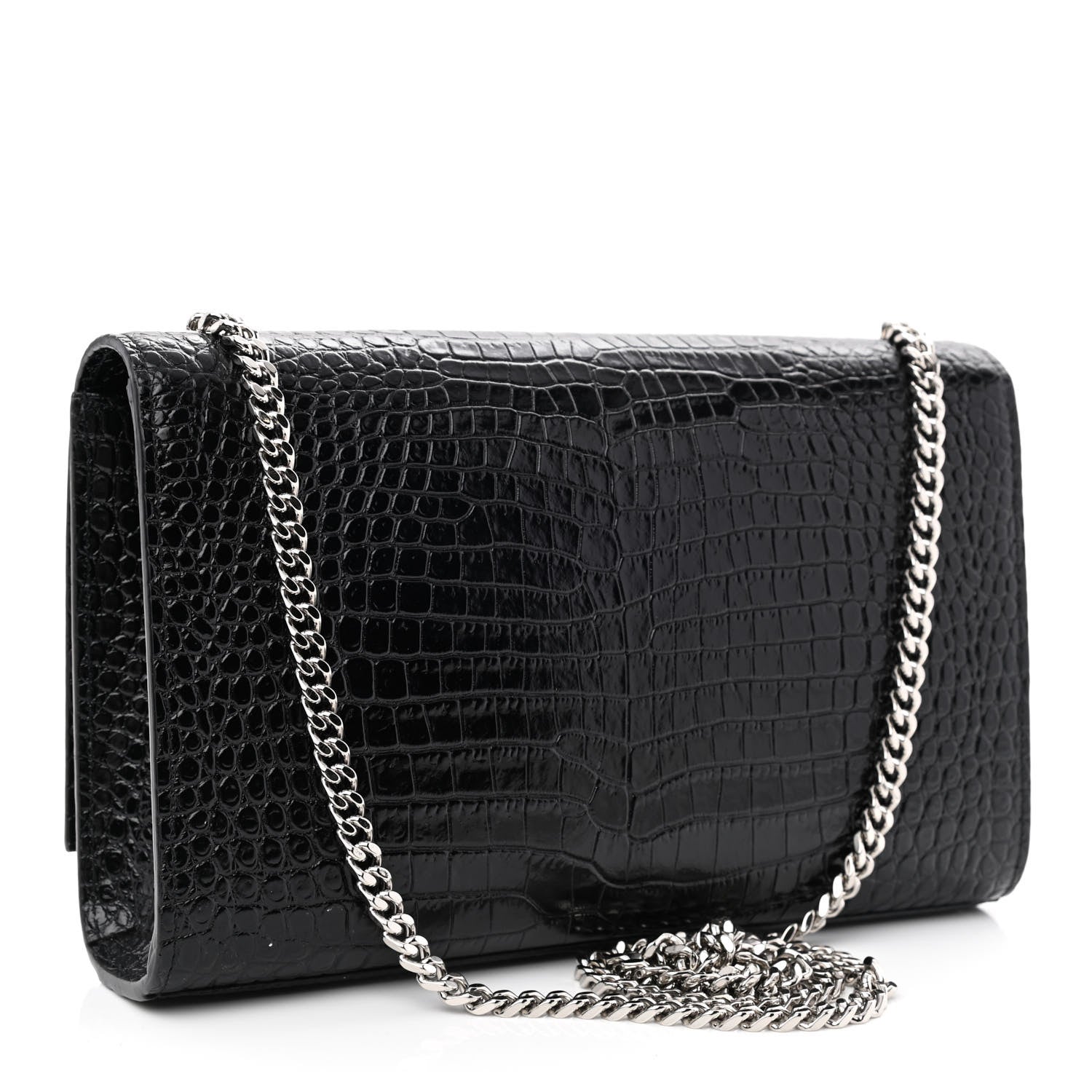 Saint Laurent Calfskin Crocodile Embossed Medium Classic Monogram Kate Tassel Satchel Black 3 of 11