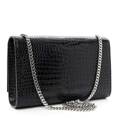Saint Laurent Calfskin Crocodile Embossed Medium Classic Monogram Kate Tassel Satchel Black 3 of 11