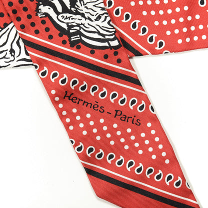 Hermes Silk Les Zebres Twilly Rouge Black White 3 of 3