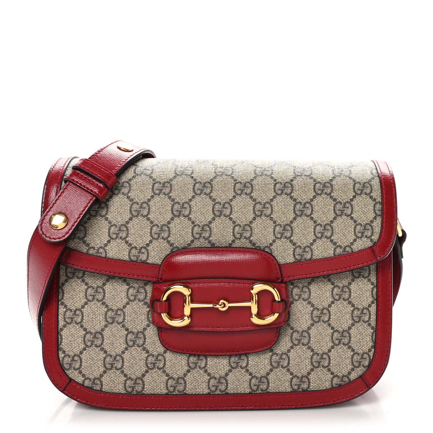 Gucci GG Supreme Monogram Azalea Calfskin Horsebit 1955 Shoulder Bag Beige Ebony New Cherry Red 1 of 10