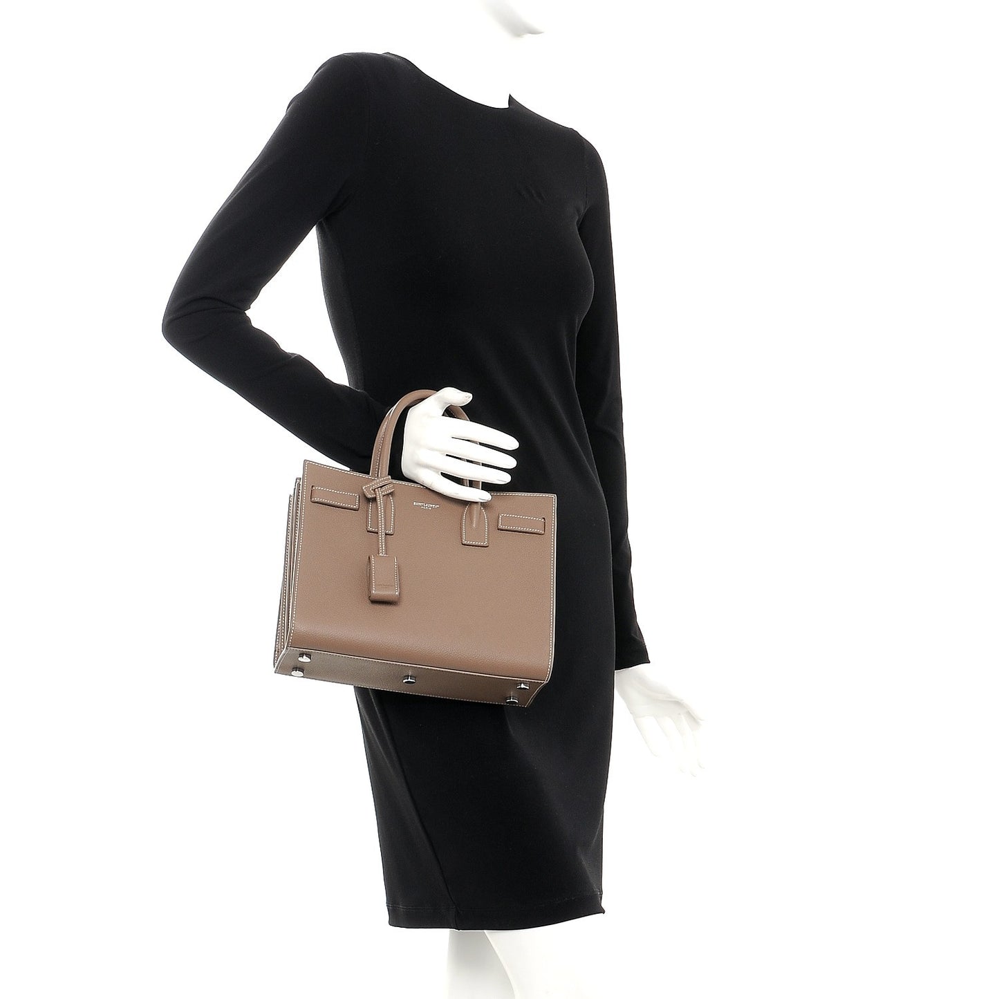 Grained Calfskin Topstich Baby Sac De Jour Taupe