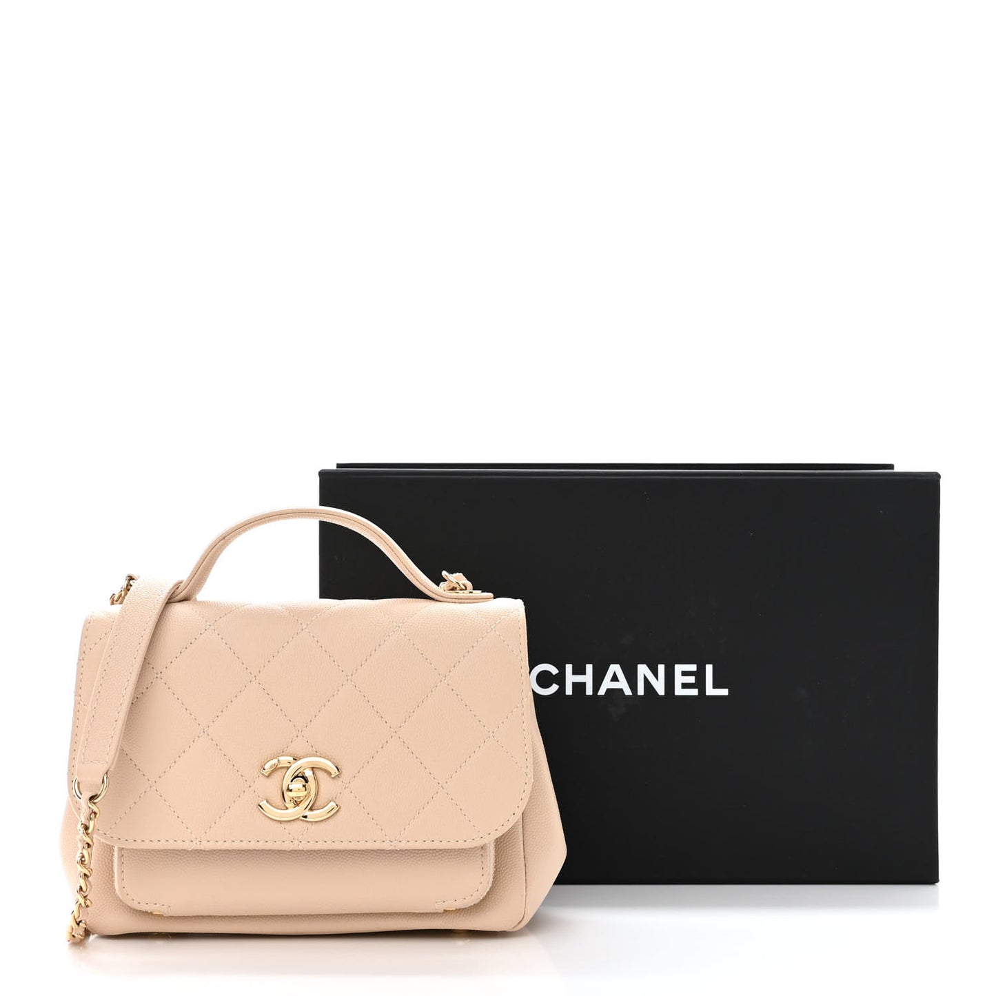 Caviar Quilted Small Business Affinity Flap Beige