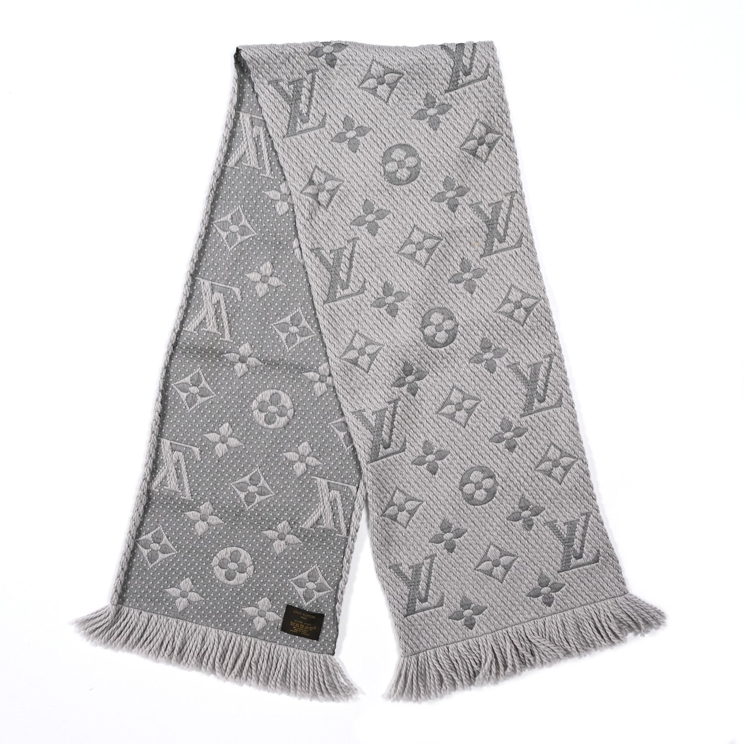 Louis Vuitton Wool Silk Logomania Scarf Pearl Grey 2 of 3