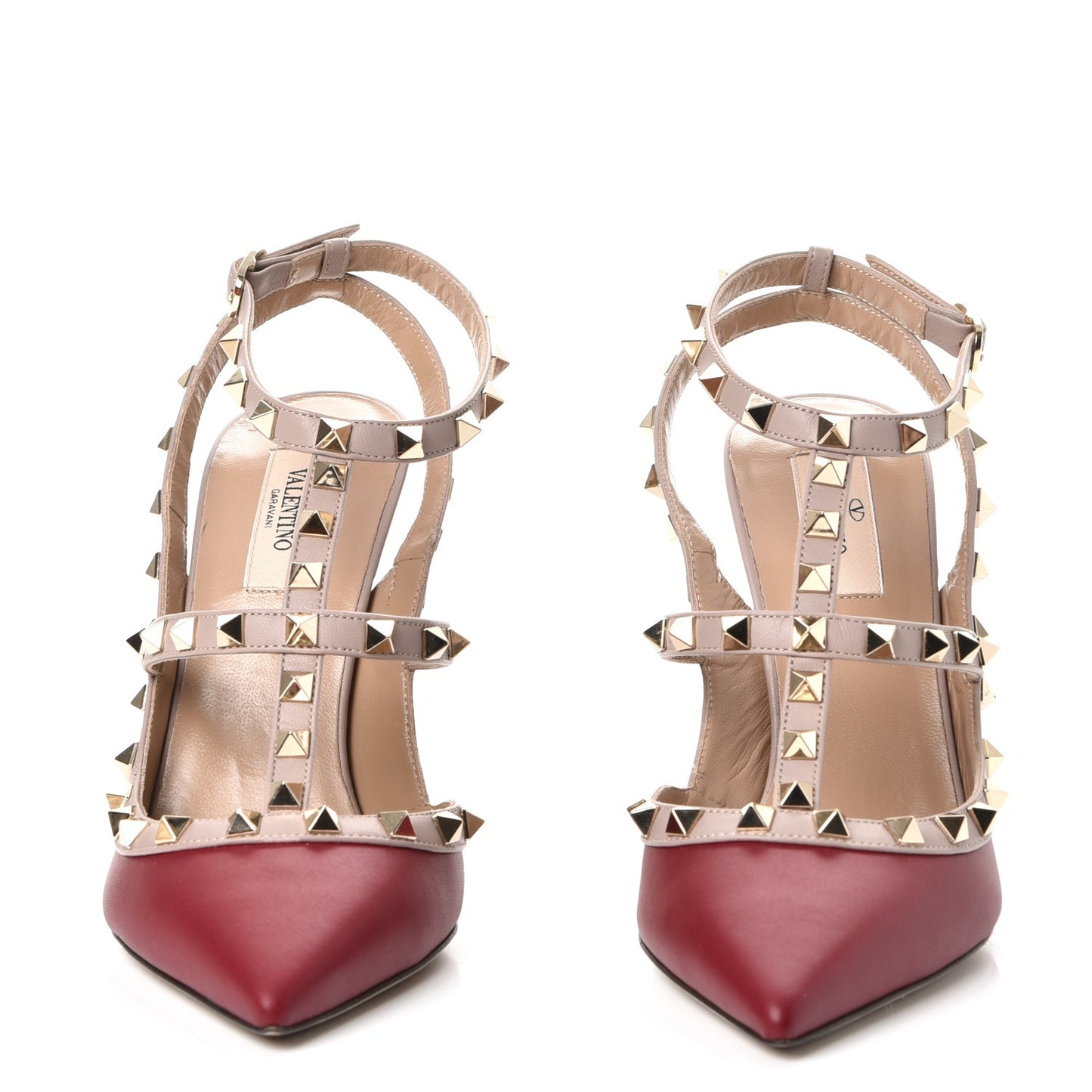Calfskin Nappa Rockstud Ankle Strap 100mm Pumps 40 Rubino Poudre