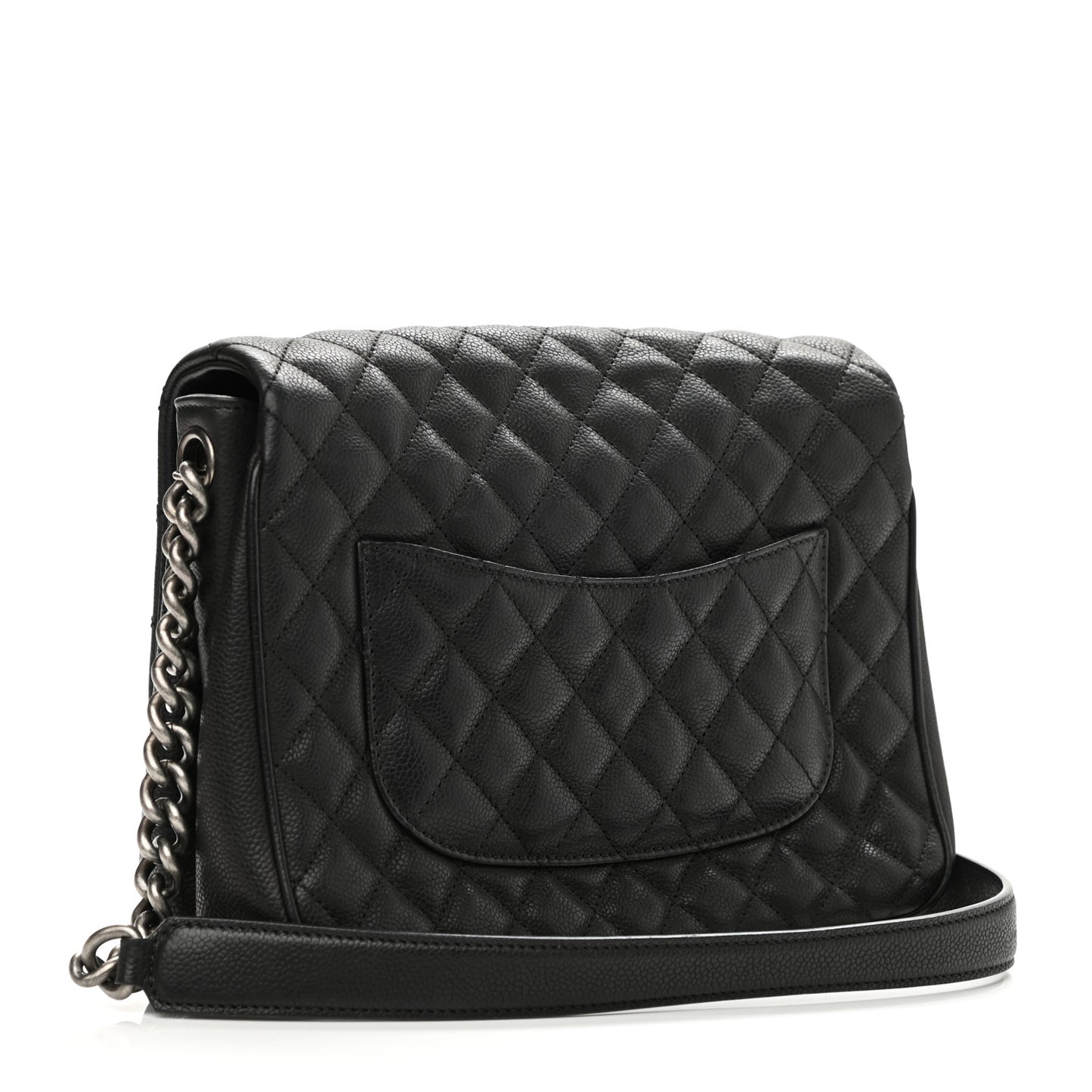 Caviar Quilted Medium Rock In Rome Single Flap Black