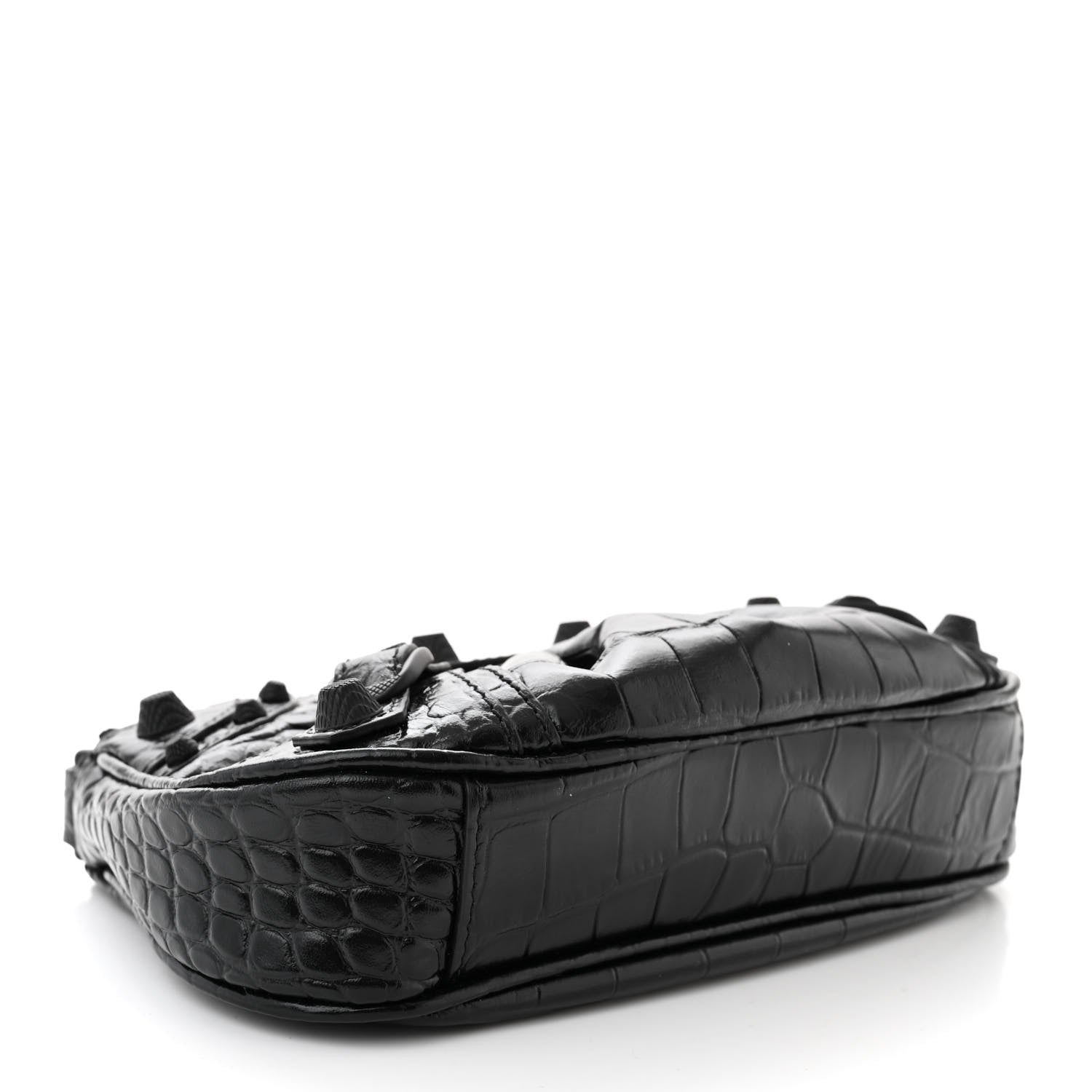 Balenciaga Extra Supple Calfskin Crystal Crocodile Embossed Le Cagole Mini Purse With Chain Black 4 of 12