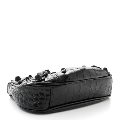 Balenciaga Extra Supple Calfskin Crystal Crocodile Embossed Le Cagole Mini Purse With Chain Black 4 of 12