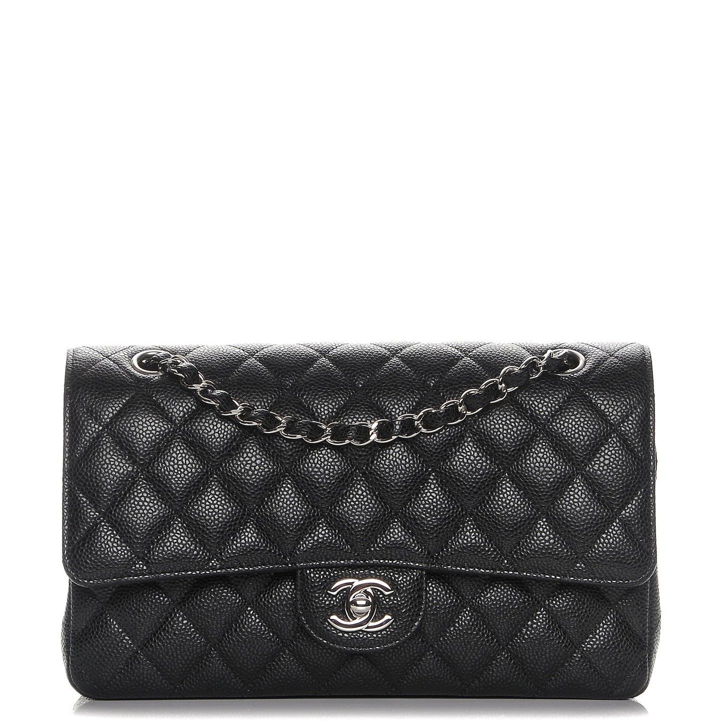 Caviar Quilted Medium Double Flap Black
