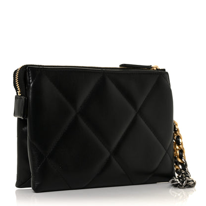 Chanel Shiny Goatskin Quilted Small Chanel 19 Pouch With Handle Black 3 of 9