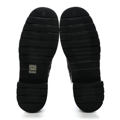 Chanel Tweed Lambskin Quilted Lace Up Combat Boots 41 Black Grey 5 of 9