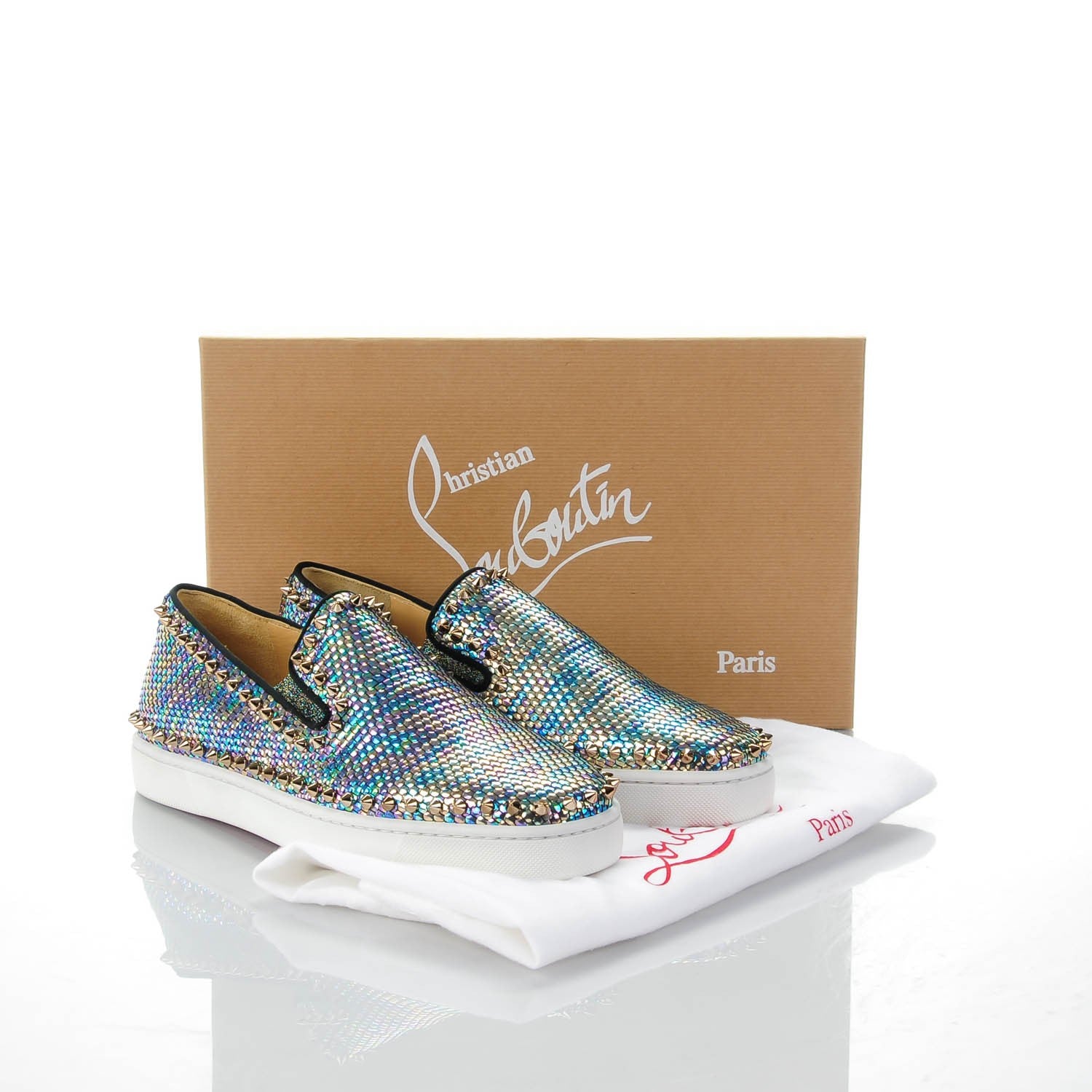 Christian Louboutin Mens Tresse Nacre Pik Boat Flats 42 Multicolor Colombe Metal 5 of 5