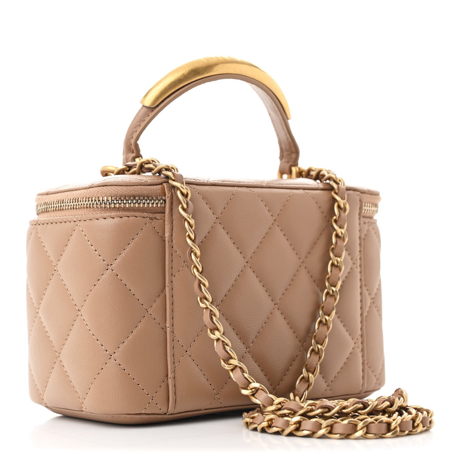 Chanel Lambskin Quilted Metal Small Top Handle Vanity Case With Chain Beige 3 of 11