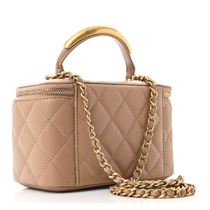 Chanel Lambskin Quilted Metal Small Top Handle Vanity Case With Chain Beige 3 of 11
