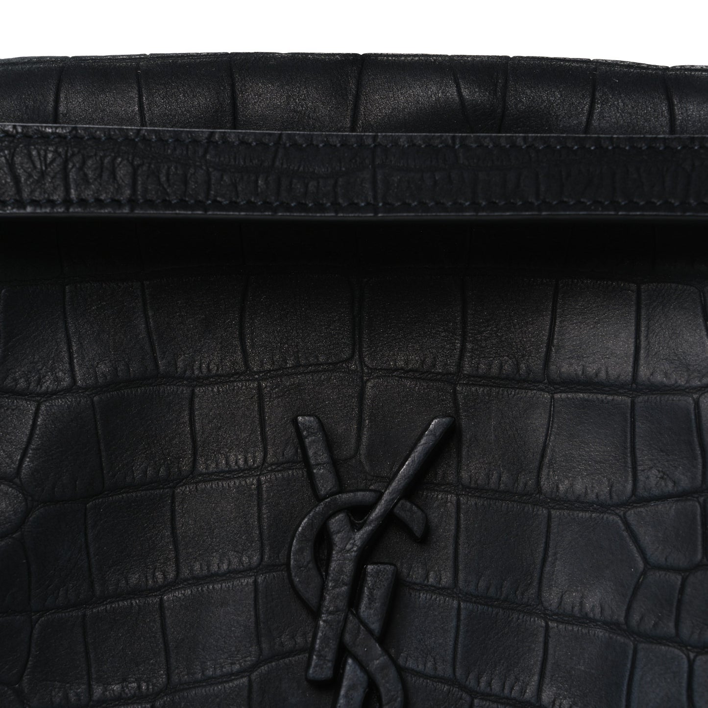 Nubuck Crocodile Embossed Monogram Medium Niki Chain Satchel Black
