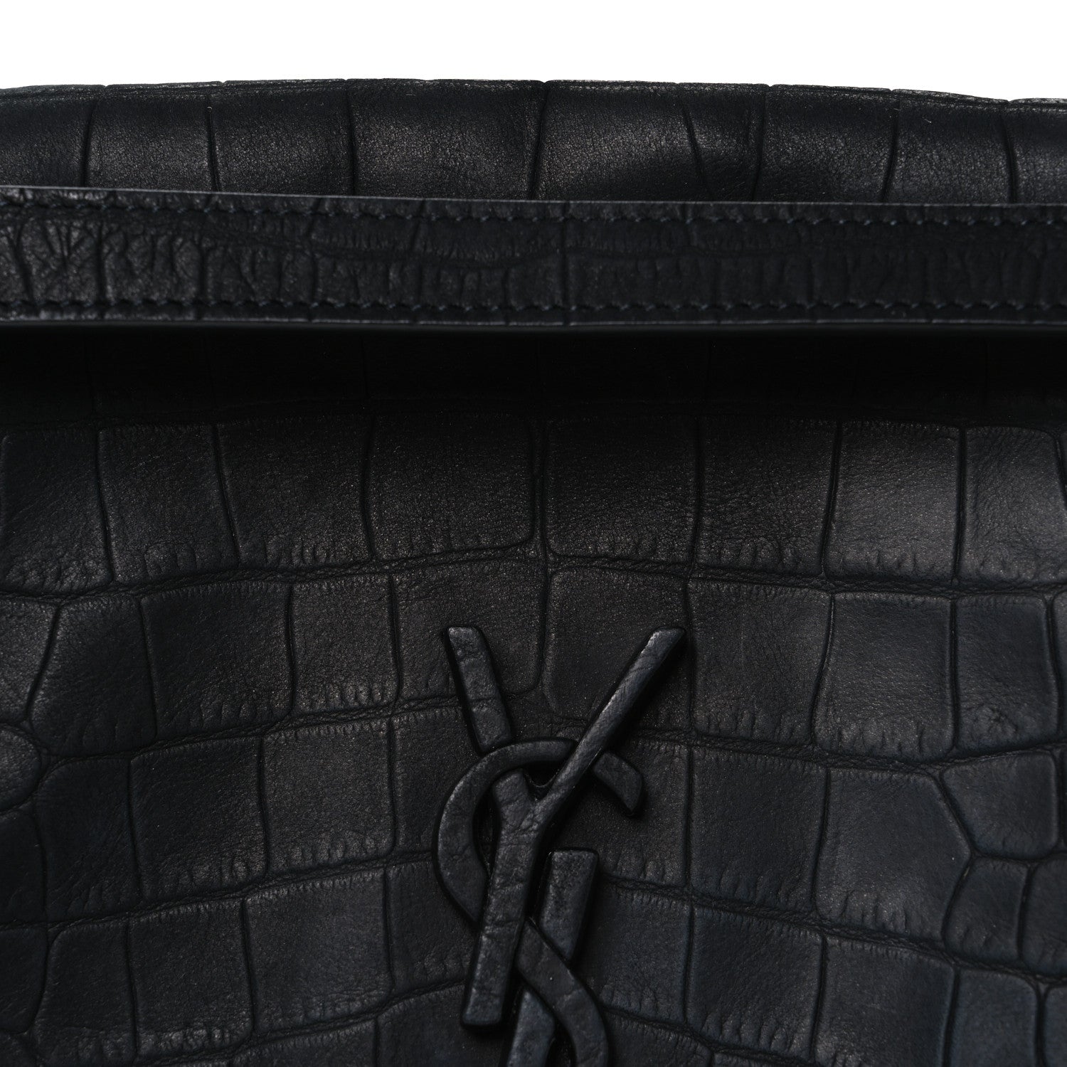 Saint Laurent Nubuck Crocodile Embossed Monogram Medium Niki Chain Satchel Black 8 of 10