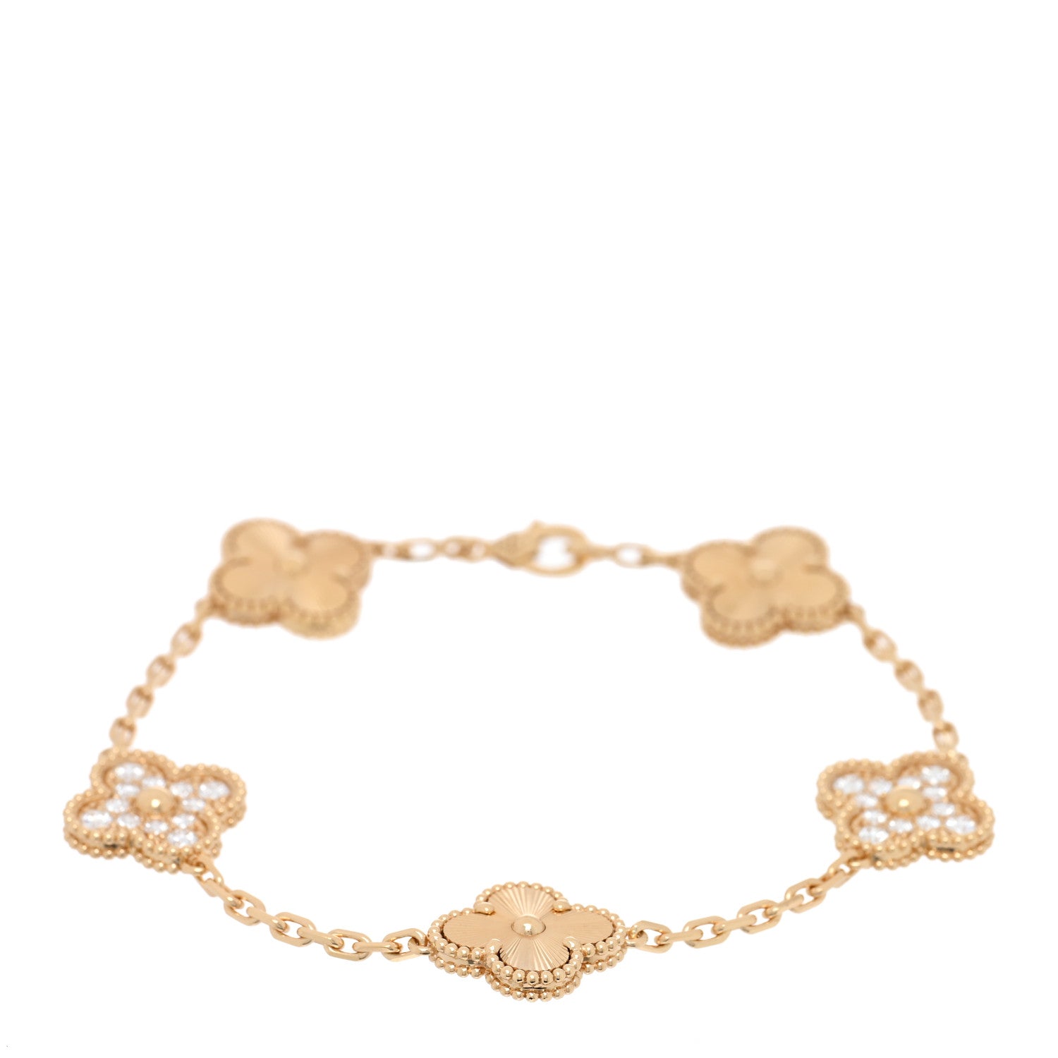 Van Cleef & Arpels 18K Yellow Gold Diamond 5 Motifs Guilloche Vintage Alhambra Bracelet 1 of 4