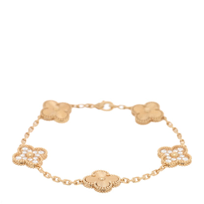 Van Cleef & Arpels 18K Yellow Gold Diamond 5 Motifs Guilloche Vintage Alhambra Bracelet 1 of 4