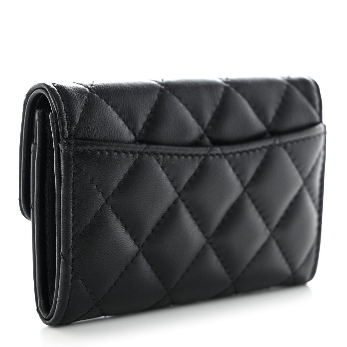 Lambskin Quilted Flap Card Holder Black