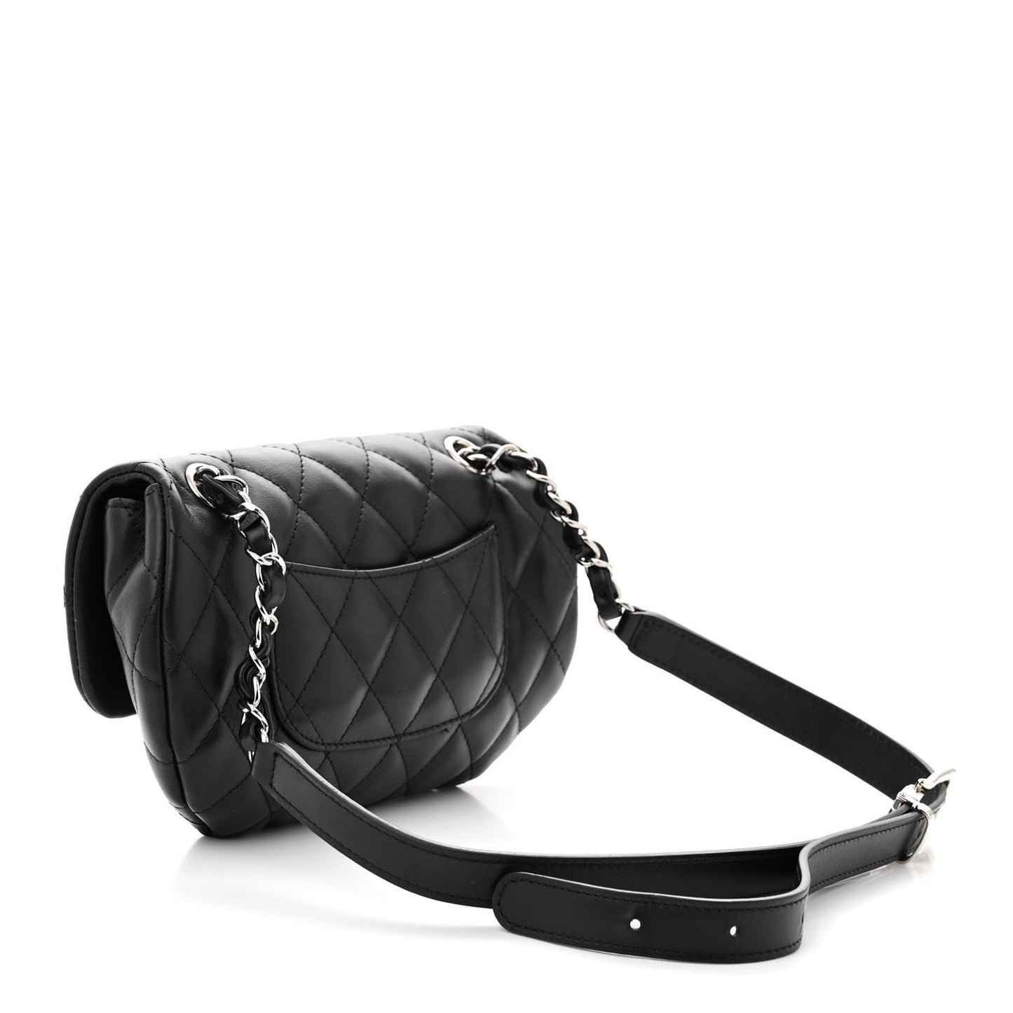 Calfskin Quilted CC Uniform Flap Belt Bag Black