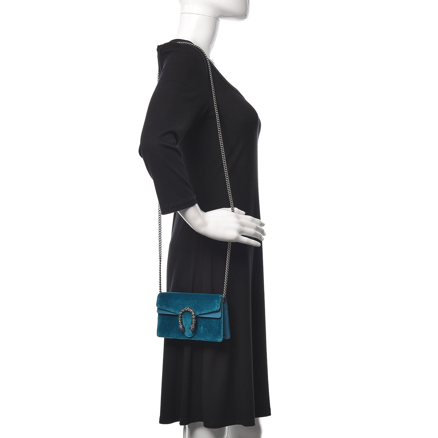Gucci Velvet Super Mini Dionysus Shoulder Bag Pavone Cyan 2 of 9