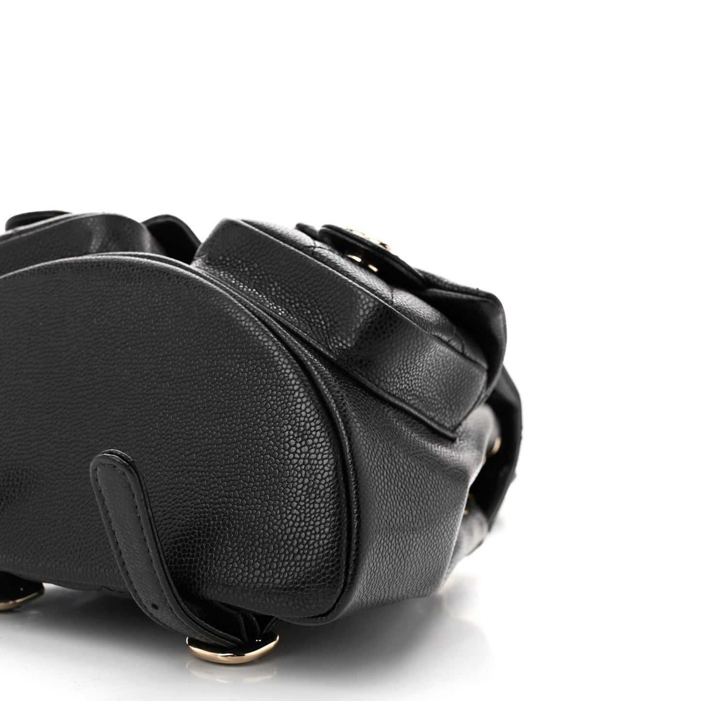 Shiny Caviar Quilted Small Duma Pockets Drawstring Backpack Black