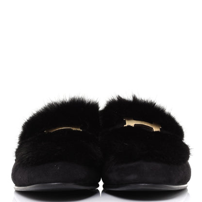 Hermes Mink Fur Suede Goatskin Paris Loafers 38.5 Black 2 of 11