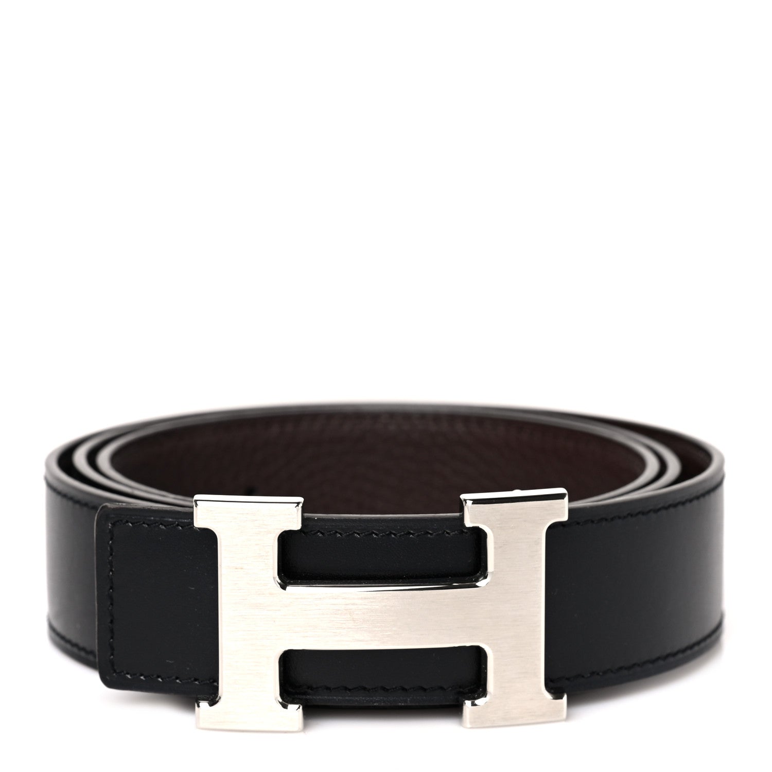 Hermes Box Togo Reversible 32mm H Belt 95 38 Black Chocolate 1 of 4