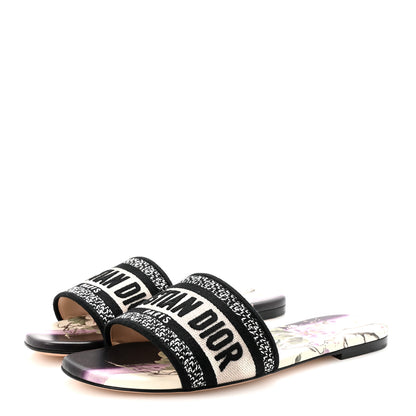 Christian Dior Canvas Pivoine Embroidered Dway Mules Slide Sandals 37 Off White Violet 4 of 9
