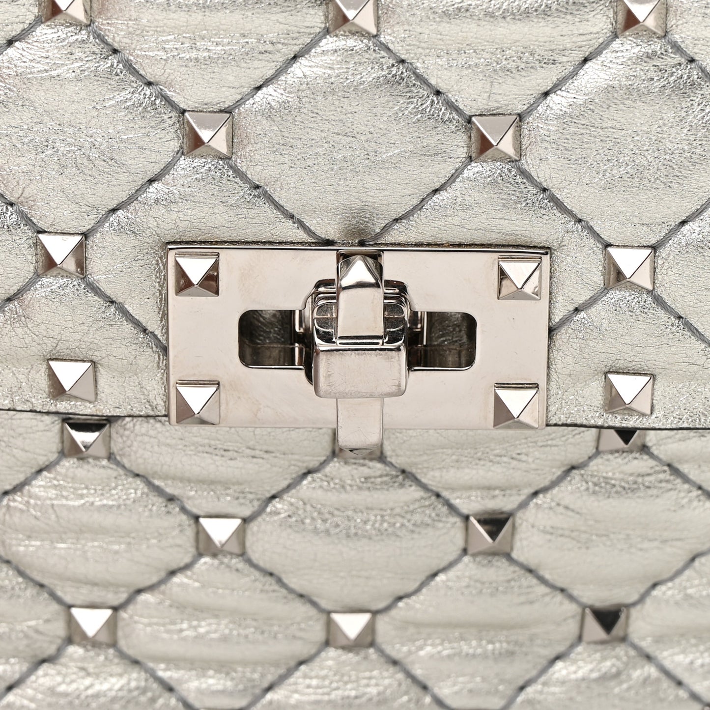 Metallic Nappa Medium Rockstud Spike Shoulder Bag Silver