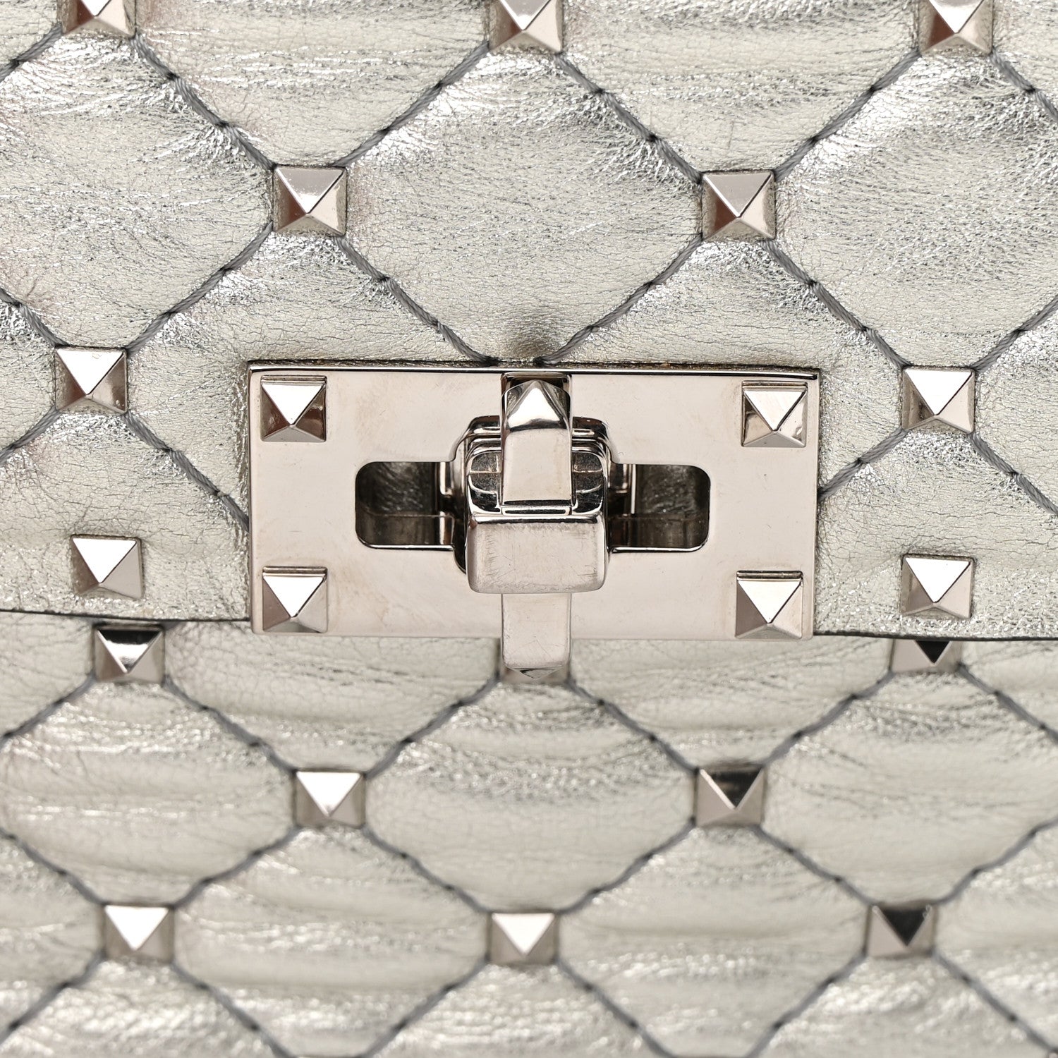 Valentino Garavani Metallic Nappa Medium Rockstud Spike Shoulder Bag Silver 17 of 17