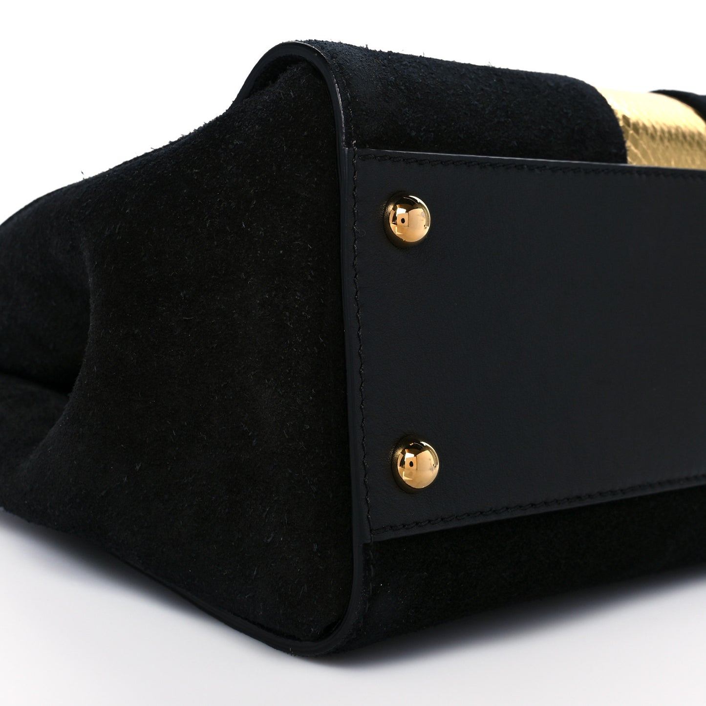 Suede Calfskin Watersnake Medium Buckle Tote Black Gold