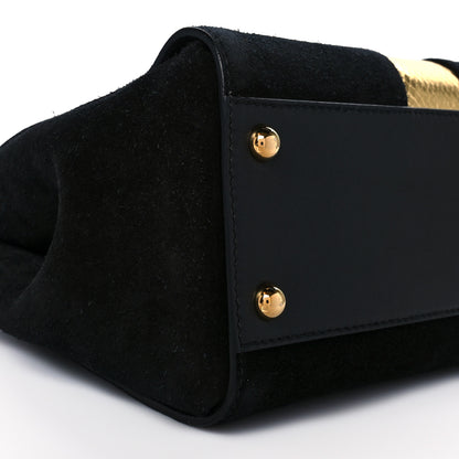 Burberry Suede Calfskin Watersnake Medium Buckle Tote Black Gold 9 of 10