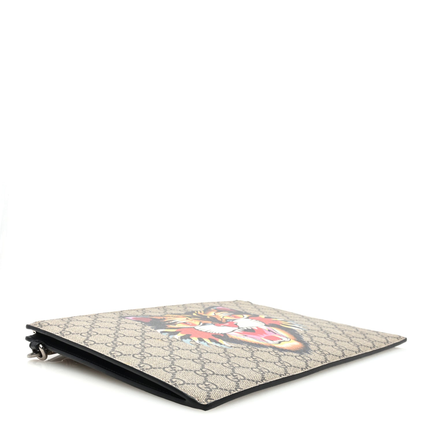 Gucci GG Supreme Monogram Angry Cat Zip Wristlet Pouch Beige 4 of 6