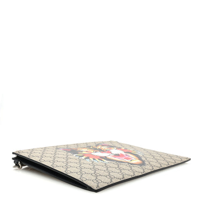 Gucci GG Supreme Monogram Angry Cat Zip Wristlet Pouch Beige 4 of 6