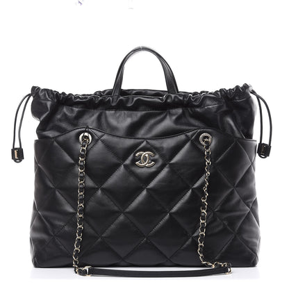 Chanel Lambskin Quilted Drawstring Shopping Bag Black 1 of 12