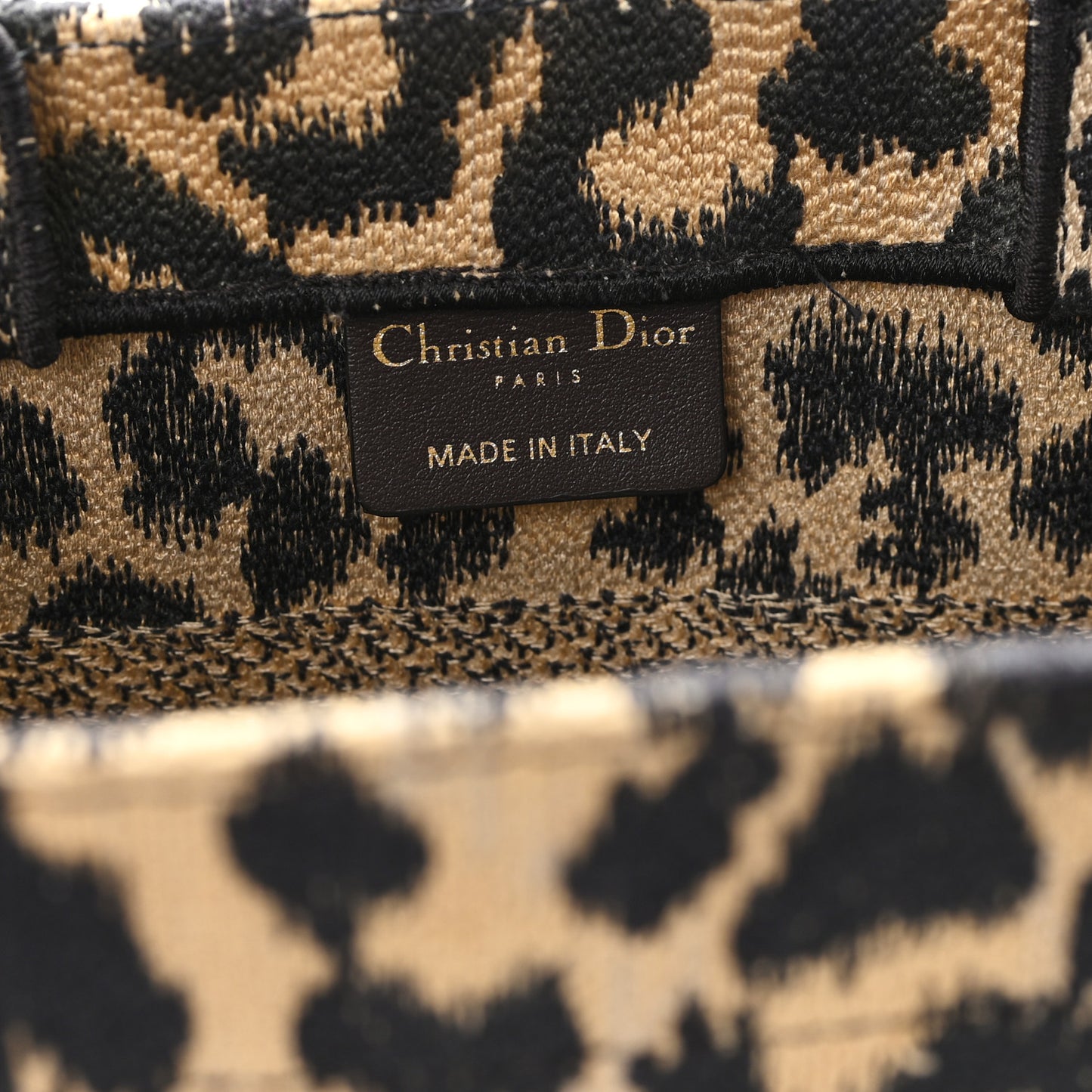 Canvas Mizza Embroidered Small Leopard Book Tote Beige