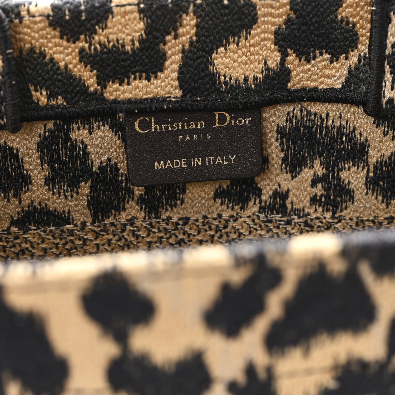 Christian Dior Canvas Mizza Embroidered Small Leopard Book Tote Beige 6 of 10