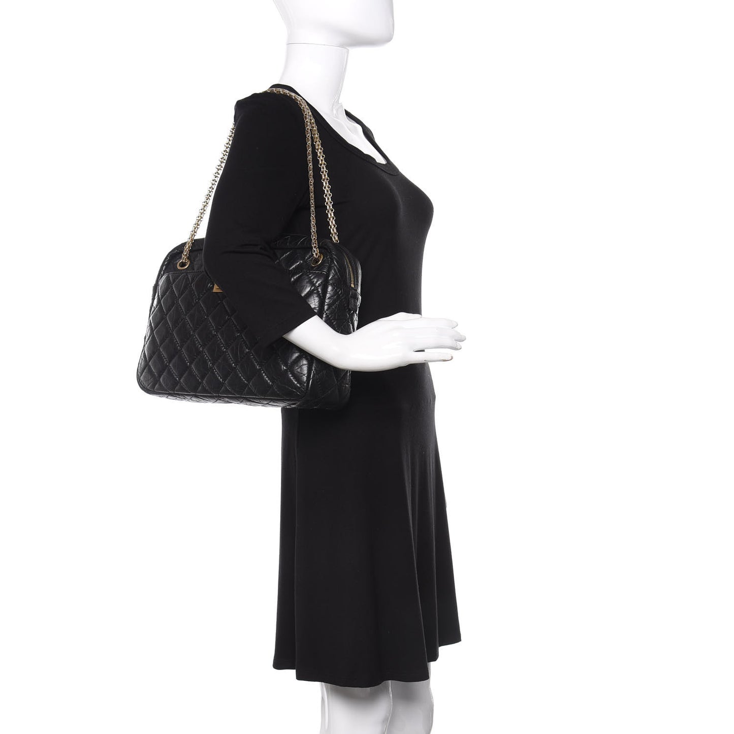 Aged Calfskin Quilted Large Reissue Camera Case Black