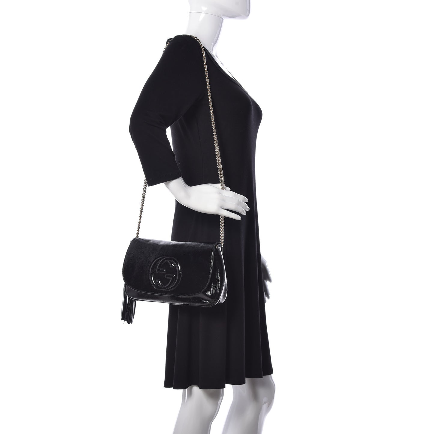 Patent Medium Soho Flap Crossbody Black