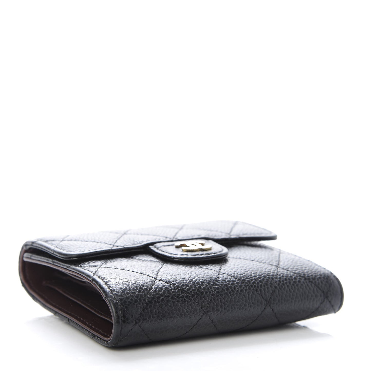 Caviar Quilted Compact Flap Wallet Black