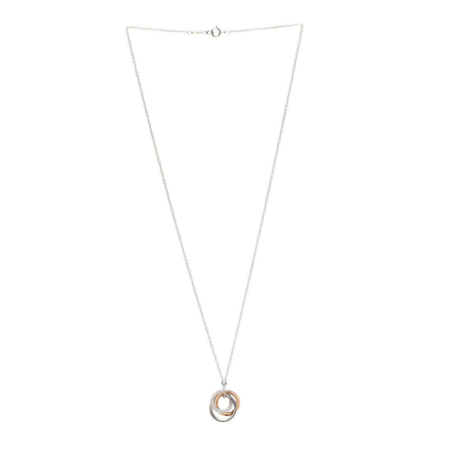 18K White Rose Gold Diamond 1837 Triple Interlocking Circles Pendant Necklace