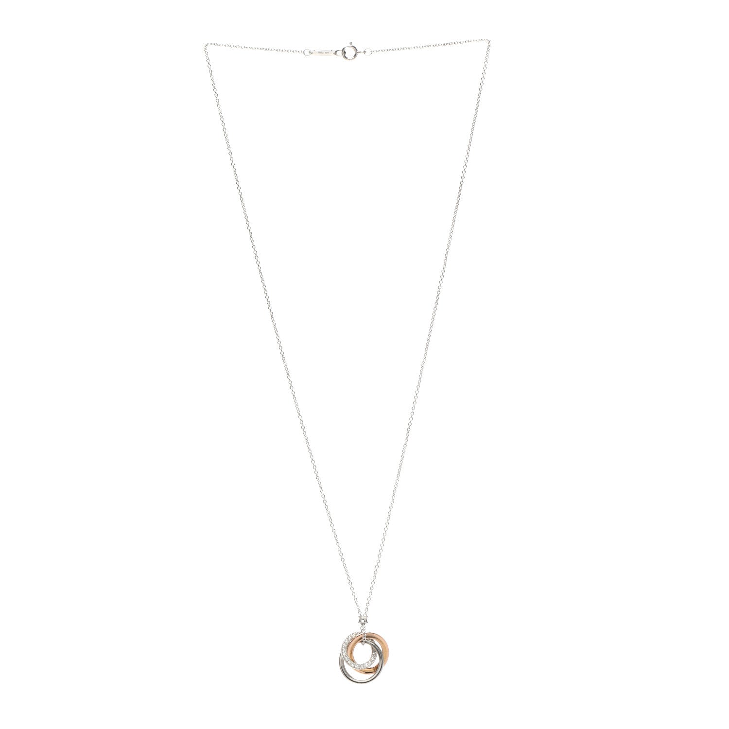 Tiffany 18K White Rose Gold Diamond 1837 Triple Interlocking Circles Pendant Necklace 3 of 5