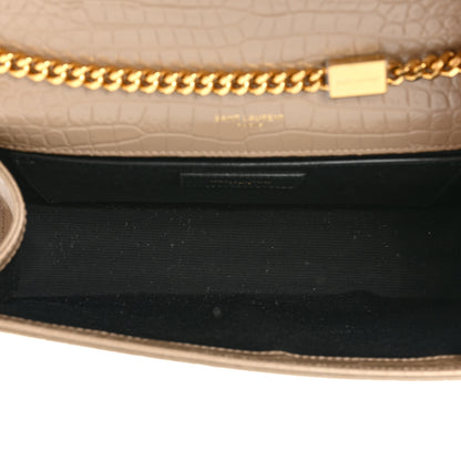 Saint Laurent Calfskin Crocodile Embossed Medium Classic Monogram Kate Tassel Satchel Dark Beige 5 of 10