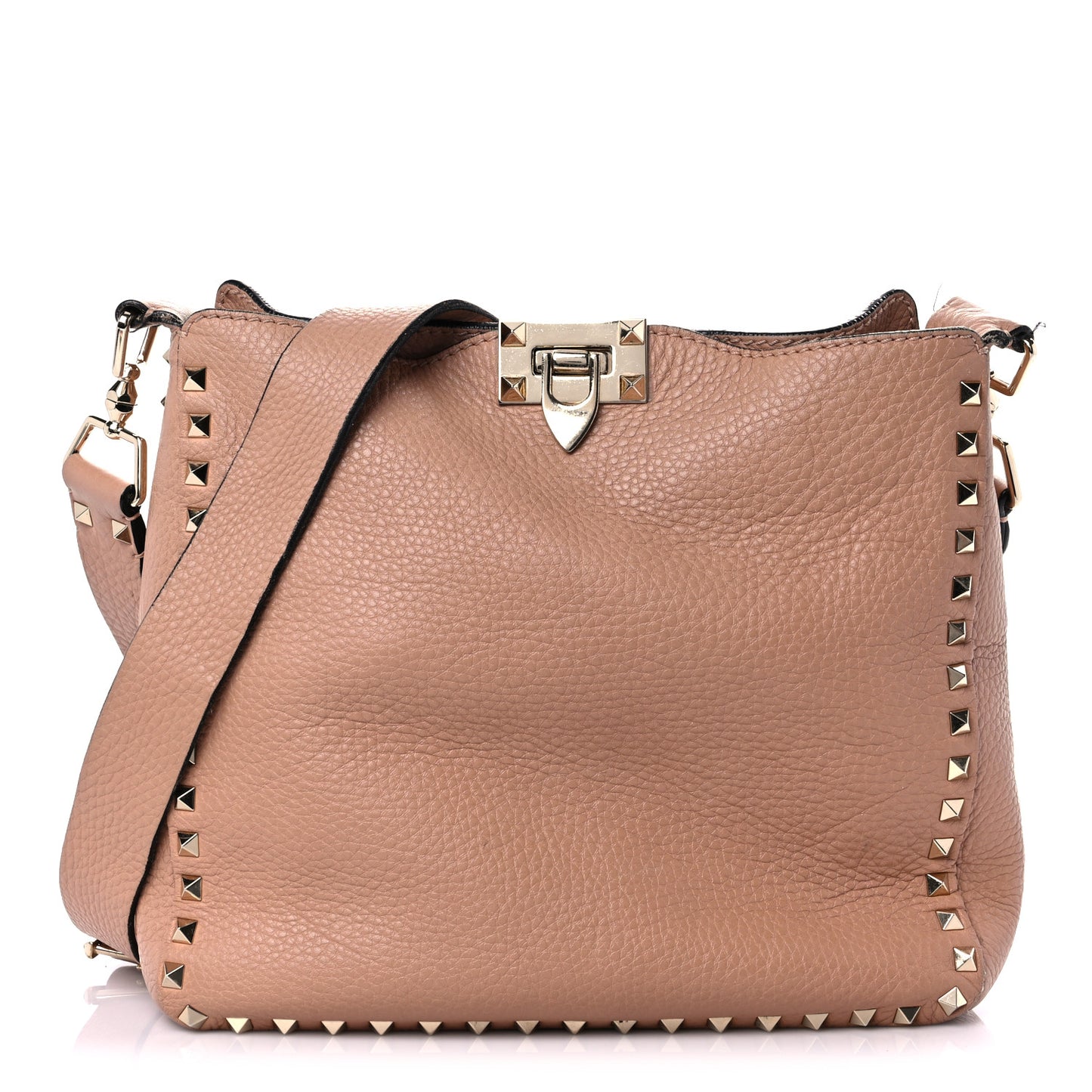 Pebbled Calfskin Small Rockstud Flip-Lock Messenger Bag Soft Noisette