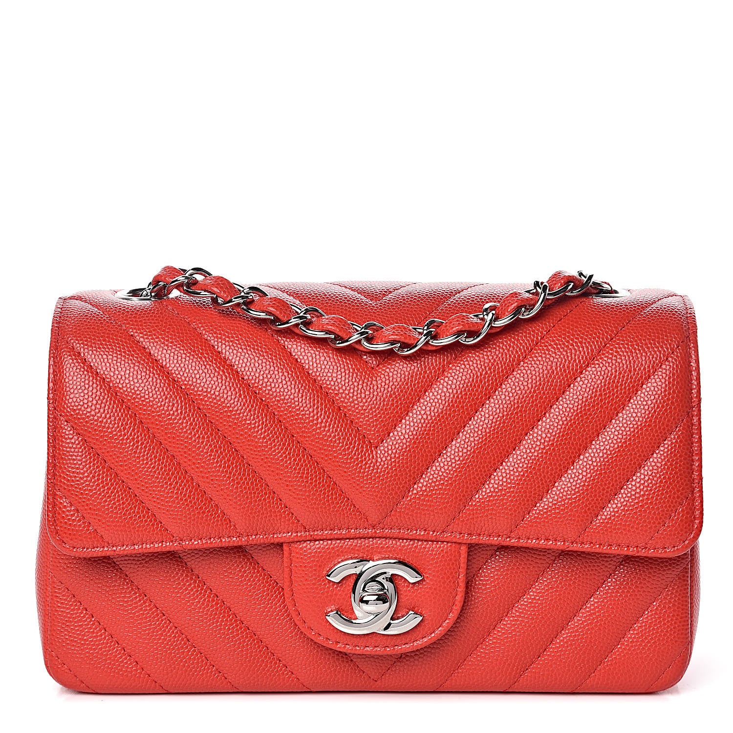 Chanel Caviar Chevron Quilted Mini Rectangular Flap Red 1 of 10